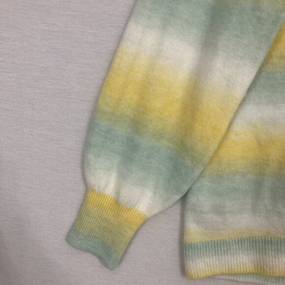 LOFT Yellow Blue Striped Crew Neck Soft Cozy Wool Blend Sweater Large - Picture 7 of 10